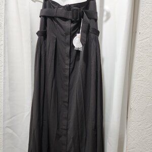 Black Pintuck high waist belted flowy skirt Size 4